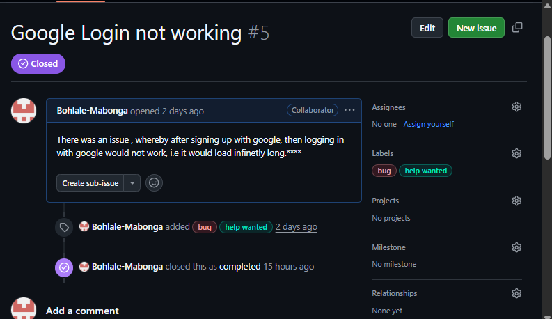 Screenshot of BugReport